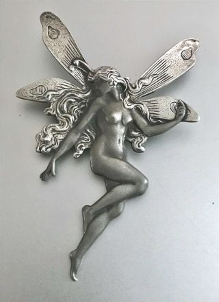 Vintage Large Sterling Silver Fairy / Winged Art Nouveau Lady Brooch / Pin / 925