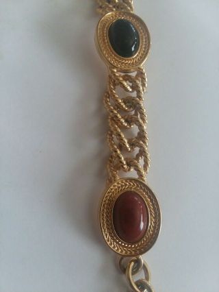 MONET Vintage Bracelet Haute Couture Black & Red Rust Cabochon Gold Links 4