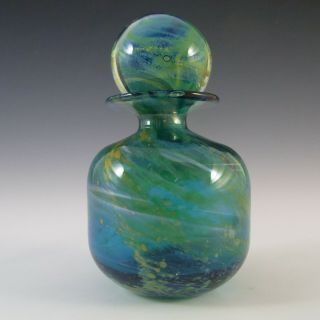 Signed Mdina Vintage Blue & Yellow Glass Decorative Bottle/decanter