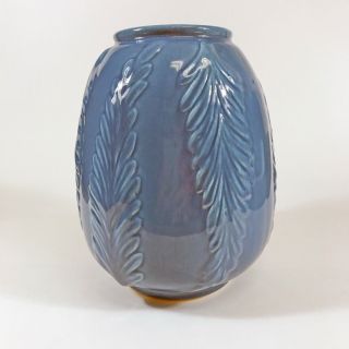 Vintage California Pottery - Blue Vase Feather Design 3511