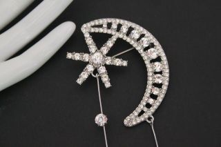 Vintage Style Rhinestone Crystal MOON & STAR Drop BROOCH Pin Jewellery 2