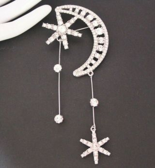 Vintage Style Rhinestone Crystal MOON & STAR Drop BROOCH Pin Jewellery 4