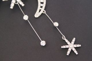 Vintage Style Rhinestone Crystal MOON & STAR Drop BROOCH Pin Jewellery 5
