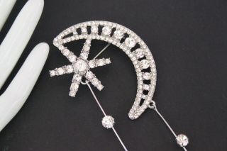 Vintage Style Rhinestone Crystal MOON & STAR Drop BROOCH Pin Jewellery 6