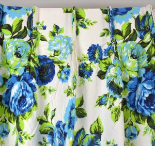 Vintage Set of 4 Floral Curtains Window Drapes French Pleat Blue White 59 