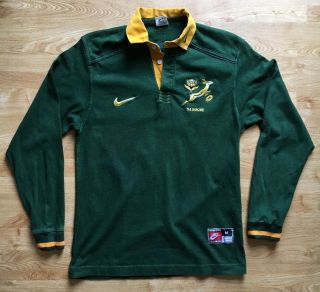 Retro Vintage South African Rugby Union Shirt Jersey M Springboks Green Yellow