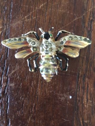 Coro Craft Vintage Enamal Bee Gem Stones Insect Fur Clip