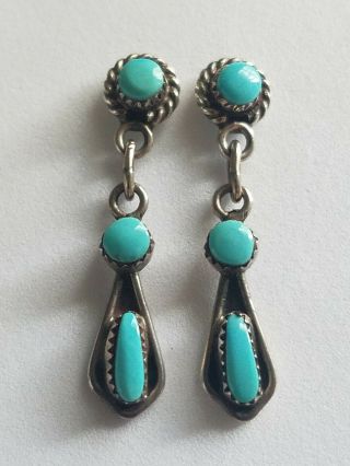 Authentic Vintage Native American Turquoise & Sterling Silver Earrings - Signed