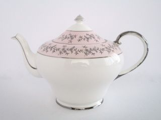 Royal Grafton England Fine Bone China Silver Dawn Pink Tea Pot,  Vintage
