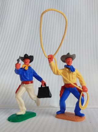 Vintage Timpo Cowboys X 2 With Bank Bag And Lasso.  1970 