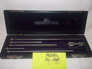 Vintage Brown & Sharpe 260 Inside Solid Rod Micrometer Case 2 " - 9 - 1/2 "