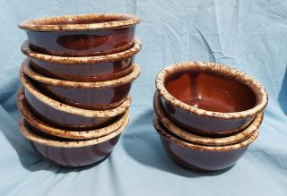 Set Of 9 Vintage Hull Oven Proof Brown Drip Ceramic 5” Bowls