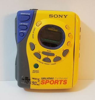 Vintage Sony Walkman Wm - Fs495 Sports Yellow Tv Am/fm Cassette Player -