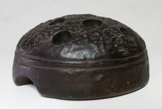 Vtg Large Japanese Ceramic Flower Frog 11 Holes Made In Japan Old Brown Domed 3