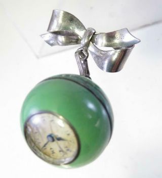 Vintage Art Deco Sterling Silver Enamel Pendant Ball Watch As Found
