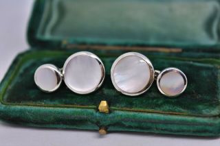 Vintage Mens Sterling Silver Cufflinks With Art Deco Mother Of Pearl G714