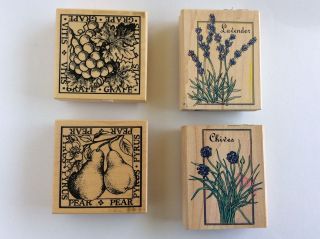 Vintage 1994 - 95 Wood Mounted Rubber Stamps - Fruits & Spices Cards Scrapbooking