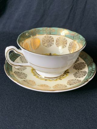 Vintage Royal Grafton English Bone China Teacup & Saucer Pattern 1555 Blue Gold