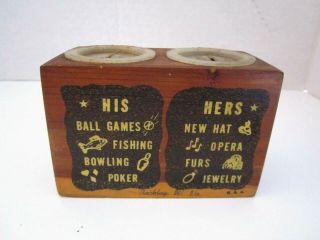 His & Hers Wood Bank - 2 Money Slots.  Funny.  Beckley,  Vintage Souvenir W.  Va.