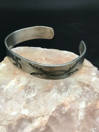 Vintage Native American Silver Hand Stamped Whirling Log Cuff Bracelet (250090) 2