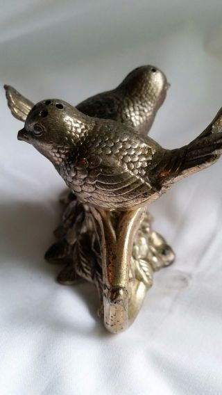 Vintage Silverplated Two Birds On Rose Salt & Pepper Shakers 4