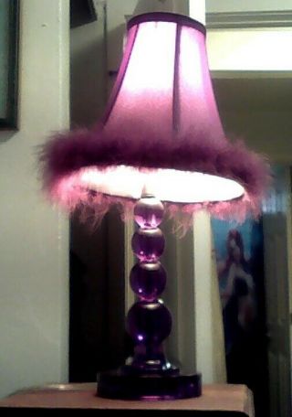 Purple Transparent Feather Shade Lamp Night Light Table Bedside Vintage Decor