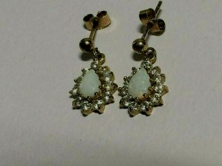 9 Ct Gold Vintage Opal & Cubic Zirconia Cluster Earrings,  1.  65.  Grams
