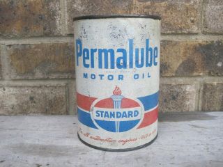 Vintage Standard Oil Permalube Motor Oil Metal Quart Can