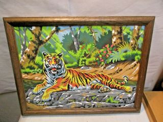 Vintage Tiger Cat Paint By Number Painting With Frame That Is In Good Shape Nr