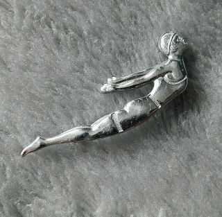 Vintage Art Deco Style Chrome Girl Diver Swimmer Brooch Pin