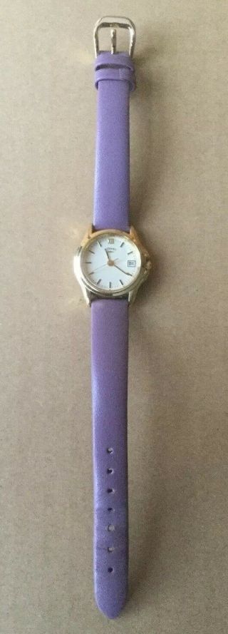 Vintage Rotary Ladies Watch Round Gold Lilac Leather Strap Needs Battery