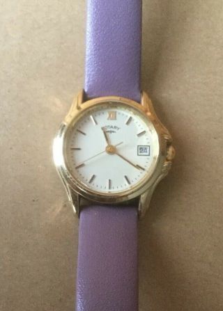 Vintage Rotary Ladies Watch Round Gold Lilac Leather Strap NEEDS BATTERY 2
