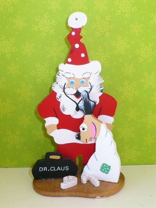 Vtg 1984 Schmid Christmas Emgee Hawaii Wood Hand Painted Santa Dr.  Claus Reindeer