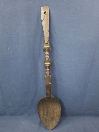 Vintage Hanging Wooden Fork And Spoon Wall Decor Tiki Totem 28 " Hand Carved Wood