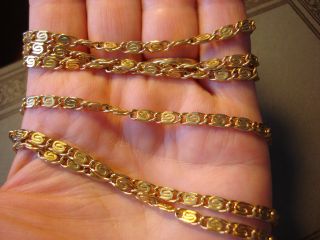 Vintage Shiny Gold Tone Very Long Scroll Chain Les Bernard Inc 60 1/2 " 60s 70s