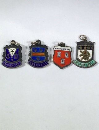 Vintage Sterling Silver Charms,  English Historical Site,  50s.  Enamel Over Silve