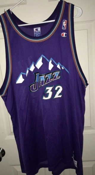 Karl Malone 32 Utah Jazz Champion Nba Vintage Mountains 90s Jersey Size 52 2xl