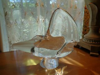 Awesome Vintage Daum France Heavy Crystal Pelican Statue - Frosted Beak