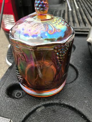 Vintage Indiana Harvest Gold Marigold Carnival Glass Candy Canister Jar Grape