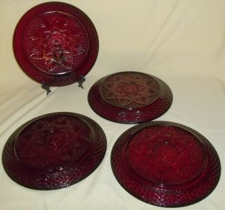 Vintage Set Of 4 Ruby Red Glass 10 " Dinner Plate Luminarc France Cristal D 