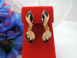 Bijoux Designs York Vintage Black Enamel & Crystal Drop Art Deco Earrings