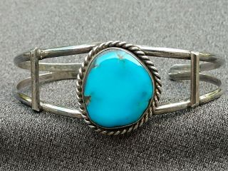 Vintage Fred Harvey Era Navajo Blue Turquoise & Sterling Silver Cuff Bracelet