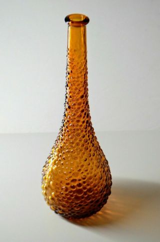 Vintage Retro 60s Amber Bubble Empoli Glass Decanter Genie Bottle Italian 70