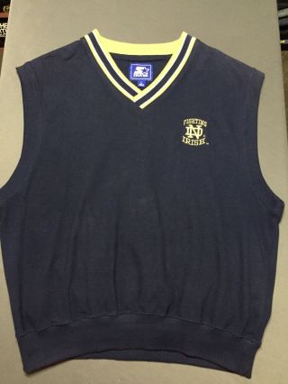 Vtg 90s Starter Notre Dame Fighting Irish Sweater Vest Size Large L Vintage Euc