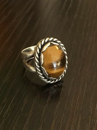 Old School Native American Tigers Eye Vintage Sterling Silver Ring 10 G Size 5
