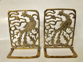 Vintage Solid Brass Folding Bookends Peacock Taiwan Ecu