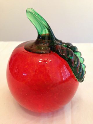 Vintage 1970 Joe Zimmerman Art Glass Apple Paperweight