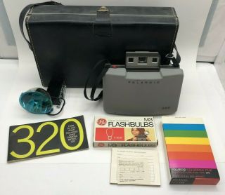 Vintage Polaroid Automatic Land Camera Model 320 With Bulbs,  Film,  And Case
