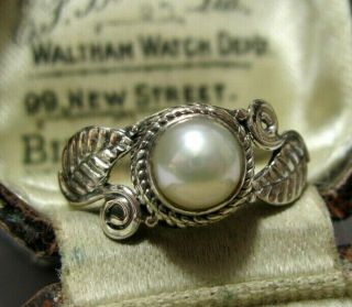 Gorgeous Vintage Style Sterling Silver Real Pearl Jewellery Ring Size P 7.  5