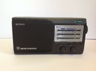 Sony Icf - 34 4 Band Portable Electric Am/fm/tv/ Weather Vintage Radio Ac/dc Black